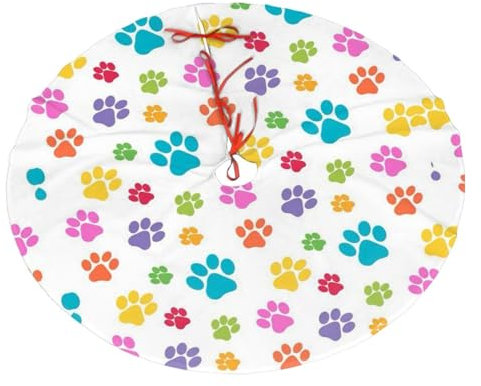 Pawful Pfotenabdruck Bedruckter Weihnachtsbaumrock Weicher Plüsch Weihnachtsbaum Matte Weihnachtsbaum Teppich Halloween Baum Abdeckung für Rustikale Weihnachtsbaum Urlaub Dekorationen