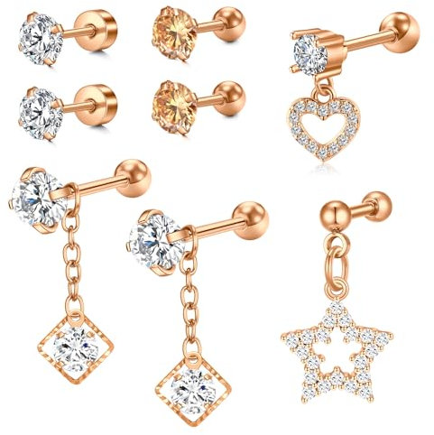 Mayhoop 16G Acier inoxydable Lobe Cartilage Helix Tragus Stud Earrings 6mm 8mm Flat Back Diamond Lip Labret Bar Silver Black Rose Gold