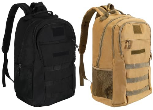 Shinylin Taktischer Militär-Rucksack, Jagdrucksack, 30 l, mit MOLLE-System, für Jagd, Camping, Trekking, Motorrad, 2 Stück, Schwarz, Khaki, approx. 18.9 x 13 x 7.1 inches, Rucksack, Rucksäcke