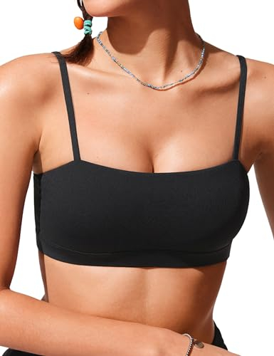 CRZ YOGA Damen Bikini BH Top Schnell Trocknend Leichter Swimsuit Oberteil Padded Swim Bademode Bikinioberteil Schwarz 42