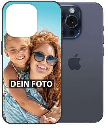 Personalisierte Handyhülle für Apple iPhone 15 Pro - Individuell selbst gestalten mit Foto und Text - Schwarze Hülle aus Silikon