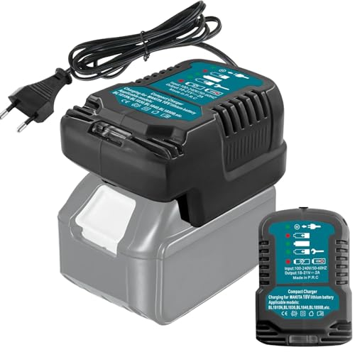 MAKBOS Ladegerät Kompatibel Mit Makita 18V Akku BL1850B BL1860 BL1830 BL1815, Ersatz DC18RC Schnellladegerät, Tragbare Mini Ladestation (Nur Für Batterie)