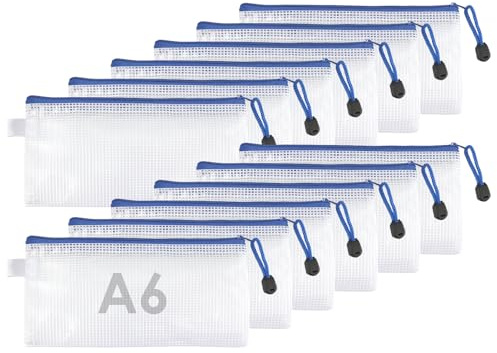 12 Stück Dokumententasche, Hochwertige A6 Zipper Beutel Dokumententaschen - Wasserdichte Reißverschlusstaschen für Dokumente, Quittungen, Schule, Reise - Transparentes Gitterdesign