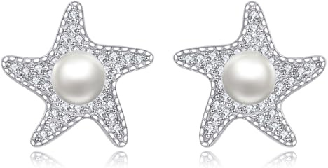 POPLYKE Seestern Ohrringe für Frauen Sterling Silber Sü?wasser Perle Stud Schmuck Geschenke Hochzeit Brautjungfern Jubil?um