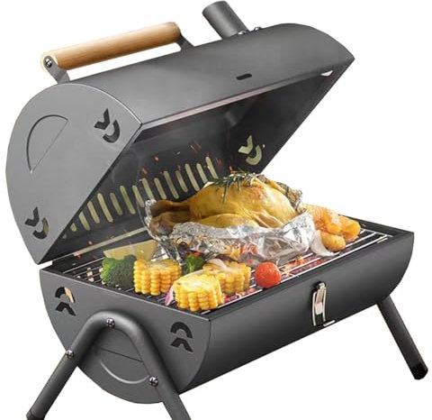 Barbacoa Portatil Carbon, Ahumador De Barbacoa De Sobremesa Con Bandeja Para Hornear, Mini Parrilla Compacta De Camping Para Picnic Al Aire Libre, Patio, Jardín, Playa (Color : /Black)
