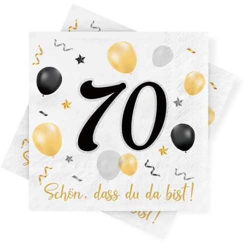 Servietten 70. geburtstag, 30 Stück Schwarze Gold Geburtstags Servietten, Deko 70. Geburtstag Schön, dass Du da bist, 3-Lagig Papierservietten für Mann Frau Geburtstag Feier Jubiläum Tischdekoration