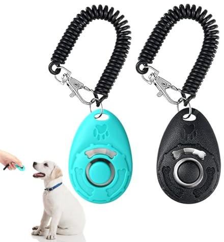 huiyoujiu 2pcs Hund Clicker - Haustier Training Clicker, Button Effektives Verhaltenstraining Tool, Puppy Clicker Training Kit mit Handgelenkschlaufe und Verschluss für Hund, Katze, Vogel, Pferd