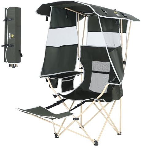 Nice C Silla de camping plegable verde con toldo, sombra, reposapiés, bolsa refrigeradora, portavasos para actividades al aire libre