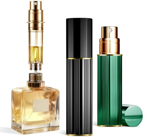 ASADAYS Portable Perfume Atomiser Refillable - 5ml Empty Travel Spray Bottle, Nano Mist, Bottom Filling Mini Atomizer, Pocket Size Cologne Dispenser for Women and Men (Black & Drak Green, PA)