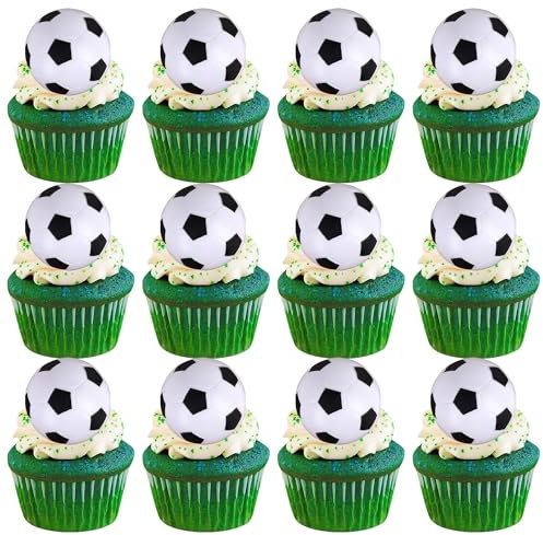 Xsstarmi 12 Pack 3D Football Cupcake Toppers - Soccer Ball Cake Toppers for Sports Theme Baby Shower Kids Birthday Party Decorations