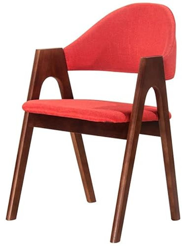 Widppsopt Moderne Esszimmerstühle, 1 Stück, gepolsterter Armlehnstuhl, Mattes Finish, offener Esszimmerstuhl, Beistellstuhl aus Naturholz für Milchteeladen, Küche, Esszimmer (Rot + Walnu