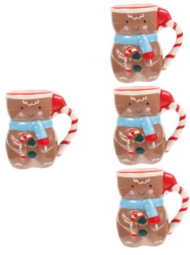 Garneck 4 Stück Weihnachtsbecher aus Keramik Weihnachtsdekore Frühstückstasse christmas mug weihnachtsmotiv Trinklernbecher Tasse mit Schneemannmuster Suppentasse zu Weihnachten Coffee
