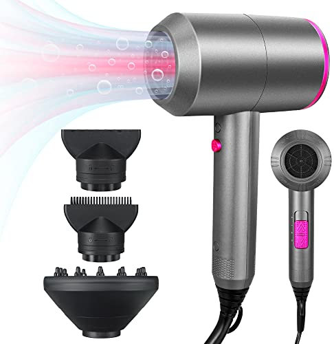 ZFAUOL Fön, 2000W Föhn, Ionen Haartrockner mit Diffusor, Haarföhn (2 Geschwindigkeitsstufen, 3 Heat, 2 Concentrators, Heiß-/Kalttaste, AC Motor (9808)