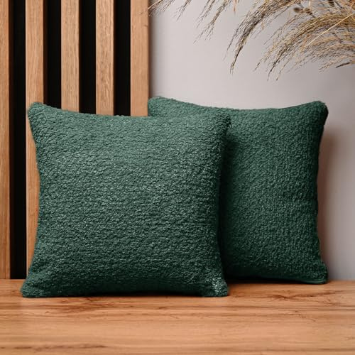 MG Design 2er Set Kissenbezüge 30 x 30 cm in Grün – mit Reißverschluss, fein gewebt mit Chenille-Haptik, pflegeleich