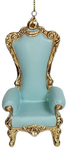 Christbaumschmuck 9cm Keramik - Barockstuhl Figur zum Aufhängen - handbemalt & mit Glitzer - Weihnachtsbaum Anhänger für Weihnachten - Christbaumanhänger & Weihnachtsbaumschmuck - Hellblau Gold