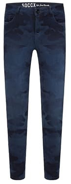 SOCCX Damen Jeans MI:RA Slim Fit Blue Camouflage 28