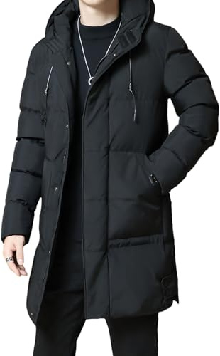 aromm Men's Hooded Padded Jacket Full Zip Mid Length Warm Puffer Coat