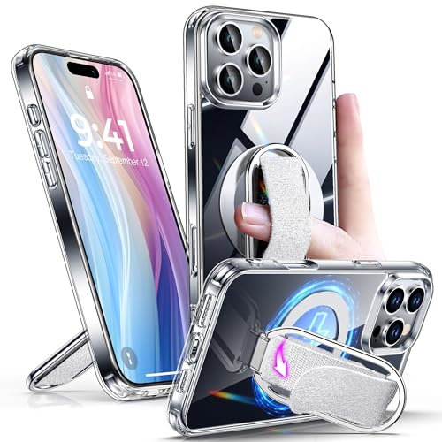 SHIELDS UP für iPhone 16 Pro Hülle mit Ständer, Handyhülle Kompatibel mit MagSafe mit Ring Halter Fingerschlaufe, Stoßfest Kratzfest SchutzHülle Case für iPhone 16 Pro 6,3 Zoll -Transparent
