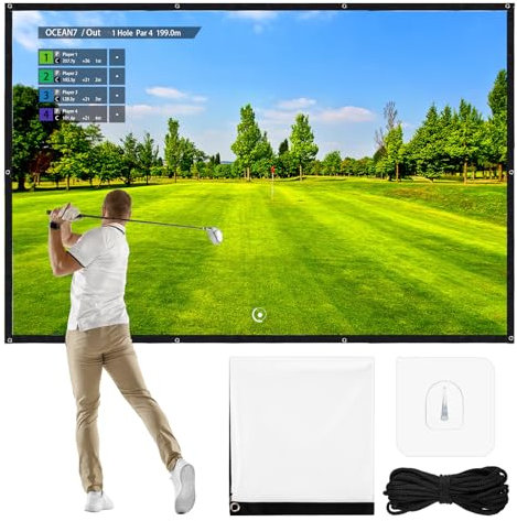 Tellegloww Golf Simulator Impact Screen Display Projector for Indoor and Outdoor Golf Training, Ultra Clear White Vinyl Screen with 8 Grommet Holes (9.8 x 6.6 ft/ 200 x 300 cm)