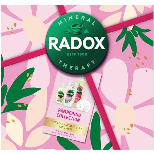 New Radox Pampering Collection Gift Set Includes Pampered Bath Soak,Shower Gel,Care & Nourish Liquid Hand wash & Shower Puff Perfect Gift or Stocking Filler For a Loved One - 21