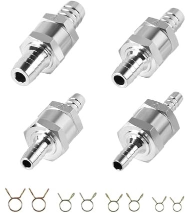 SWAWIS 4 Stück Aluminium Ventil Rückschlagventil, 6/8/10/12mm Einweg Kraftstoff Rückschlagventil mit 8 Federklammer für Kraftstoffsysteme von Kraftfahrzeugen Schiffen Motorrädern