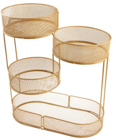 MagiDeal Obstkorb, großes Fassungsvermögen, Küchen-Organizer, 4 Etagen, Drahtkorb, Ständer für Zwiebeln, Brot, Kartoffeln, Gemüse, Urlaub, Gold