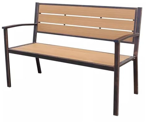 Petits bancs de Jardin pour l'extérieur avec dossiers et accoudoirs Meubles de Patio Banc Chaise avec Structure en Fonte et Bois Dur, pour Jardin, terrasse, pelouse, Bord de Piscine