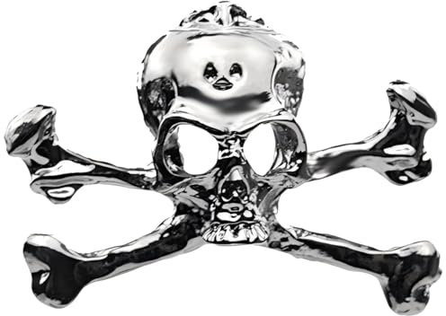 Gothic Piraten Totenkopf Brosche Mit Kreuzknochen Metall Schmuck Für Halloween Kostümparty Damen Reversschmuck Schal Accessoires (Versilbert)