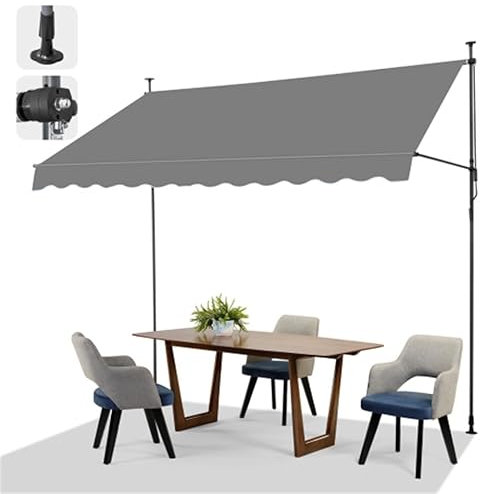 Bonnlo Klemmmarkise ohne Bohren, Sonnenschutz, Wasserdicht und Höhenverstellbar Markise mit Handkurbel für Terrasse, Balkon, Garten (Grau, 300x120)
