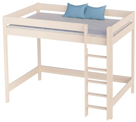 KidsComfort Hochbett Kinder Hugo 200x90 cm Gebleichte Eiche I Kinderbett Kinderhochbett mit Treppe aus Holz I Hochbett für Kinderzimmer I Loft Bed ohne Matratze