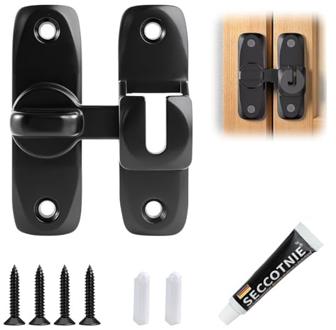 90/180 Degree Flip Sliding Barn Door Lock, Portable Black Gate Lock, Waterproof Aluminium Rustic Doors Latch, Security Gate Latches for Garden, Barn, Bathroom, Outdoor, Garage, Window, Sliding Door
