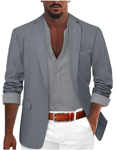 Herren Sakko Sportlich Modern, Jackett Herren Sportlich, Leinenjacke Mit Knopfleiste Vorne Dünne Jacke Einfarbig Herrenblazer Casual Anzugsakko Praktischer Sportsakko Regular Fit Für Hochzeit Party