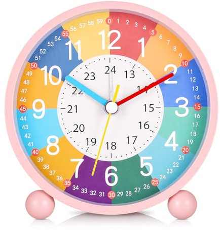 Kssvzz Wecker Kinder Ohne Ticken, Kinderwecker Mädchen mit Nachtlicht, Lernwecker Analog Batteriebetriebene, Wecker für Schulanfänger