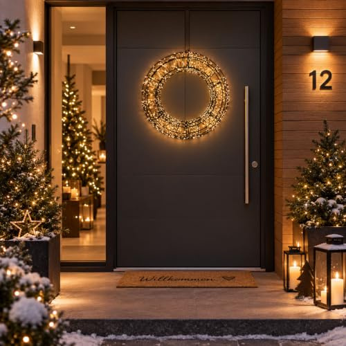 Weihnachtskranz mit 2400 warmweißen LEDs - dimmbar, mit Timer & Fernbedienung - schwarzes Kabel - inkl. Transformator IP44 - für Innen & geschützten Außenbereich Ø56cm