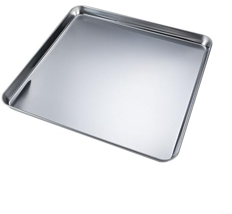 HEIBTENY Stainless Steel Square Cookie Sheet Set, Heavy-Duty Oven Baking Trays with Even Heat Conduction for Homemade Cookie Making and Versatile Kitchen(35 * 35 * 2.5 CM)