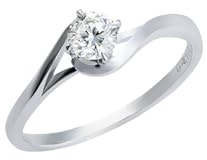 Mesnt 14K White Gold Twisted 0.3ct Solitaire Diamond Engagement Ring for Women, Size T 1/2