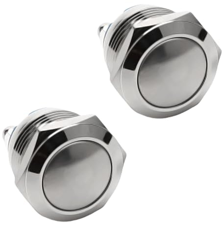 2 pulsadores de timbre, pulsador momentáneo, botón de arranque redondo, 16 mm, resistente al agua, interruptor de timbre, 250 V, 220 V CA, 12 V, 24 V, 36 V, CC, 3 A, terminales de tornillo de acero