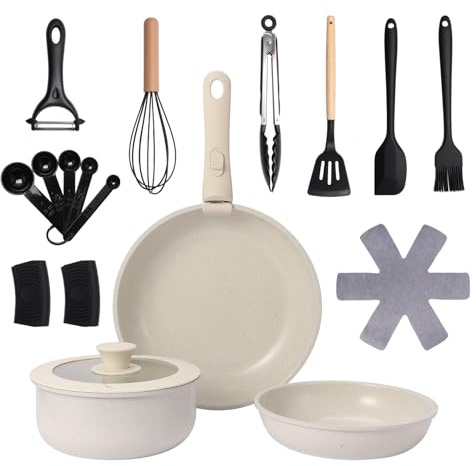 Set di 19 pani in ceramica con manico rimovibile, per campeggio, camper, viaggi e spazi