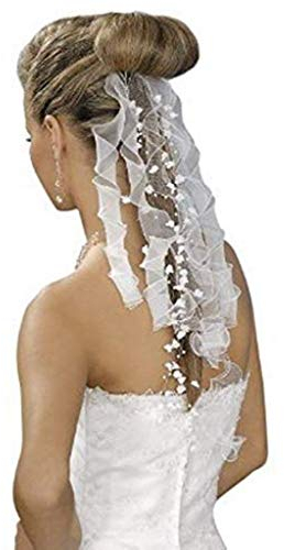 tb-artdesign Braut Kopfschmuck Haarbänder Organza Tüll mit Perlen Blüten Haargesteck zur Hochzeit (creme ivory)