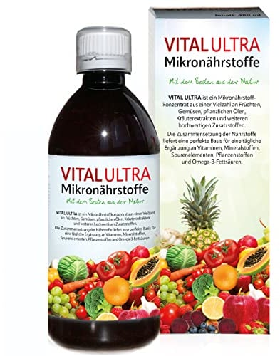 Vital Ultra - 480 ml - Mikronährstoffkonzentrat mit Vitaminen, Mineralien, Spurenelementen, Pflanzenstoffen und Omega-3-Fettsäuren - flüssiges Lebensmittel aus über 70 Zutaten mit bis zu 60 Portionen