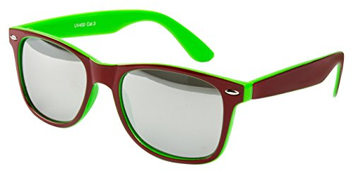 Ciffre EL-Sunprotect® Sonnenbrille Nerdbrille Brille Nerd Voll Verspiegelt Neon Grün Rot UV400
