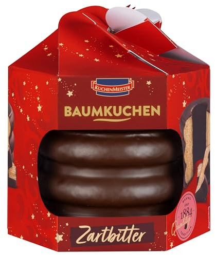 KuchenMeister Baumkuchen Zartbitter Schokolade 300 g - Zarte Teigschichten umhüllt von feiner Zartbitterschokolade, in Geschenk Schachtel (1 x 300 g)