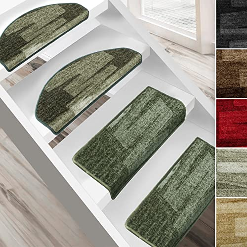 casa pura Stufenmatten innen selbstklebend rechteckig grün 15 Stück Treppenstufen Matten 65 x 23,5cm, modernes Design Stufenteppich (Via Veneto)