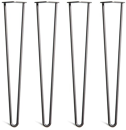 [HLC] 4 x Heavy Duty Hairpin Table Legs – Superior Double Weld Steel Construction with Free Screws, Build Guide & Protector Feet, Worth £8 Included! – 12mm Steel [28/71cm, 2 Rod, Black]