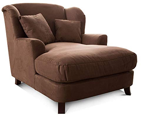 Cavadore XXL-Sessel Assado / Großer Polstersessel mit Holzfüßen und großer Sitzfläche / Inkl. 2 Zierkissen / 109 x 104 x 145 / Mikrofaser Braun