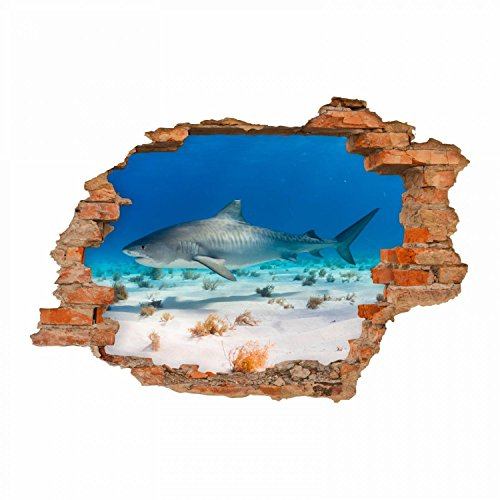 nikima - 100 Wandtattoo Hai Wasser Sand - Loch in der Wand - in 6 Größen - wunderschöne Kinderzimmer Sticker und Aufkleber coole Wanddeko Wandbild Junge Mädchen Größe 1250 x 870 mm