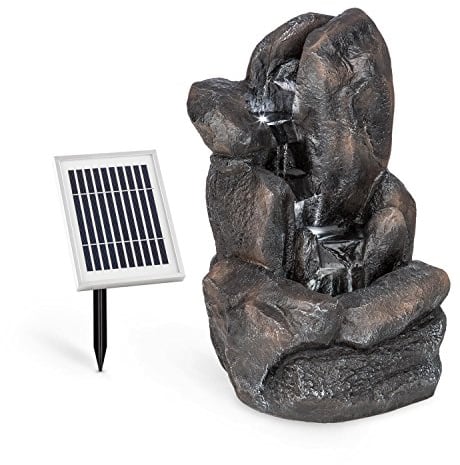 blumfeldt Felsquell - Fontaine Solaire en Cascade, Fontaine de Jardin, éclairage LED, Panneau Solaire 2kW, Batterie 2000mAh, en polyrésine résistante au Gel