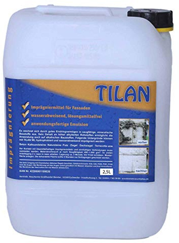 2,5 Liter TILAN Imprägniermittel Hydrophobiermittel | Imprägnieren von Beton aller Art | Umweltfreundliche Emulsion | nachträgliche Hydrophobierung von Baustoffen | verarbeitungsfertig