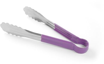 HENDI Servierzange HACCP, Griff beschichtet in den HACCP farben, Küchenzange, Lebensmittel Zange, Grillzange, Kochzange, 300mm, Edelstahl, Violett