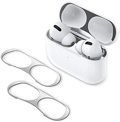 Spigen Shine Shield Designed for Apple Airpods Pro 1st Generation and Airpods Pro 2nd Generation [2 Sets] Anti Dust Guard Sticker for Airpods Pro - Metallic Silver
